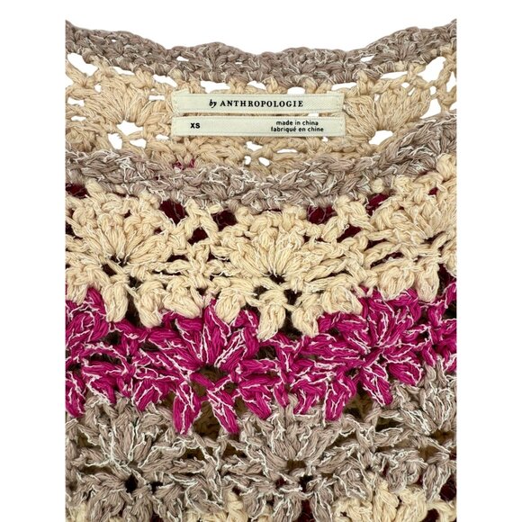 Anthropologie Crochet Pink & Neutral Tone Striped Boho Crop Top - Picture 16 of 16